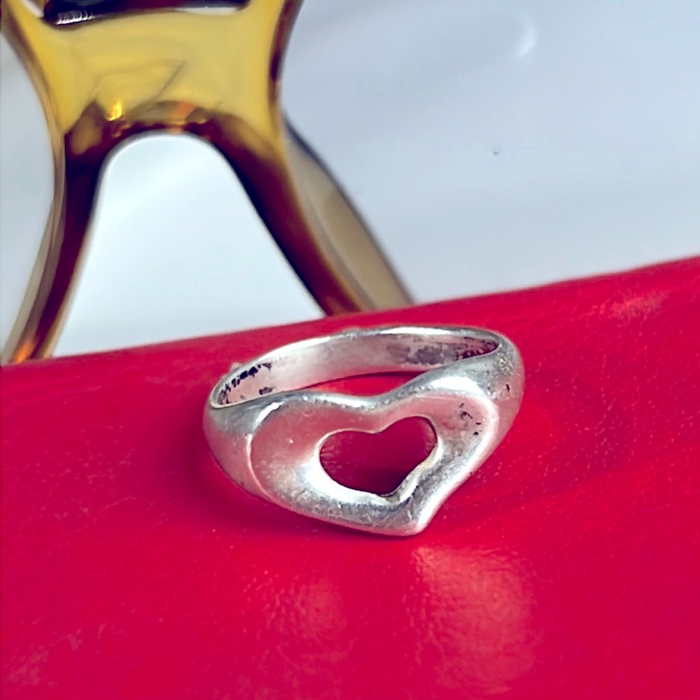💙 TIFFANY & CO. Sterling Silver 925 Elsa Peretti Open Heart Ring sz:49 =5 Auth.
